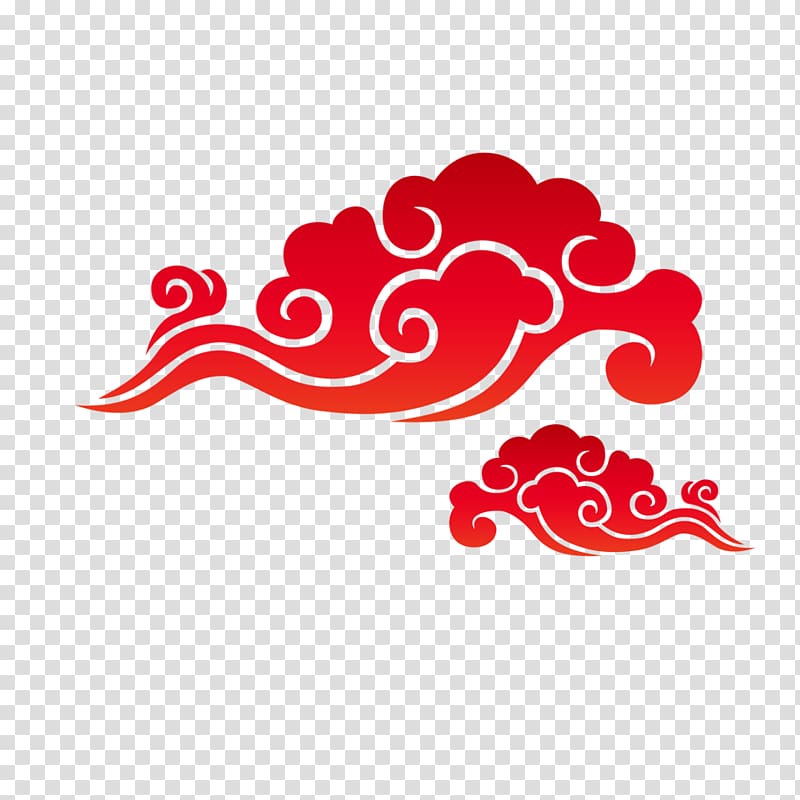 red clouds illustration, Chinese New Year Lunar New Year Papercutting Mid-Autumn Festival Poster, Red cloud material transparent background PNG clipart