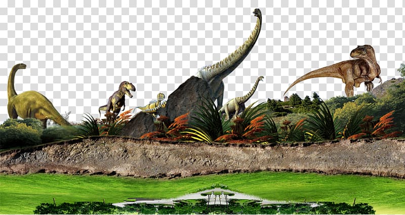 dinosaurs walking on grass land illustration, Dinosaur , Dinosaur Background transparent background PNG clipart