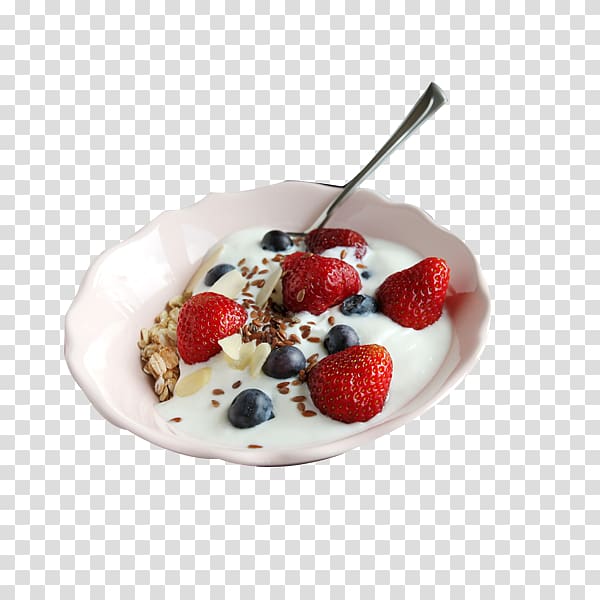 Muesli Breakfast Greek cuisine Berry Parfait, Strawberry Milk transparent background PNG clipart