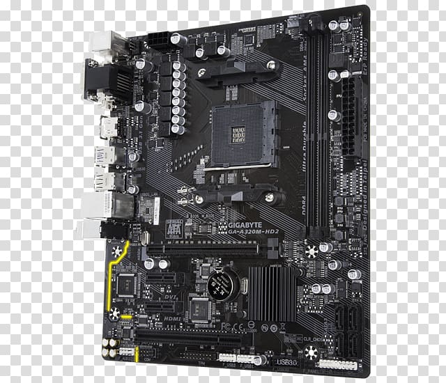 Socket AM4 Motherboard microATX Gigabyte Technology GA-A320M-HD2, others transparent background PNG clipart