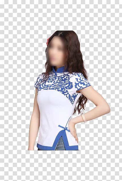 T-shirt Shoulder Sleeve shoot Pattern, Blue and white women transparent background PNG clipart