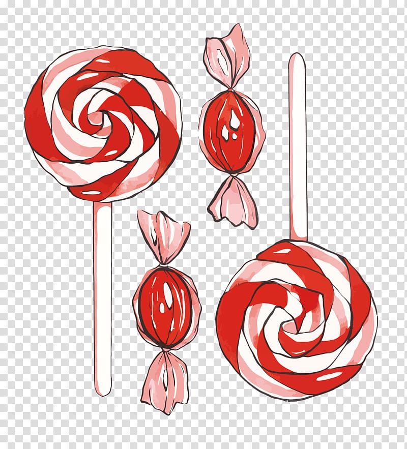 pink and red lollipops and candies illustration, Lollipop Cotton candy Watercolor painting, watercolor candy transparent background PNG clipart