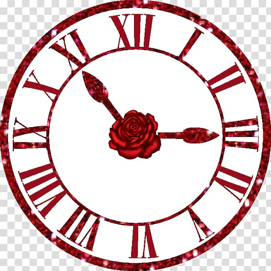 Station clock Movement Quartz clock Clock face, Red roses ancient Roman numeral clock transparent background PNG clipart