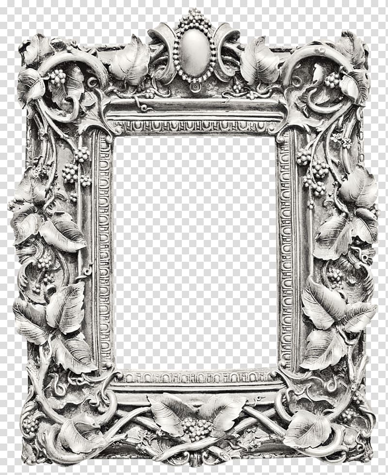 rectangular gray floral designed frame, Frames Monochrome, gothic transparent background PNG clipart