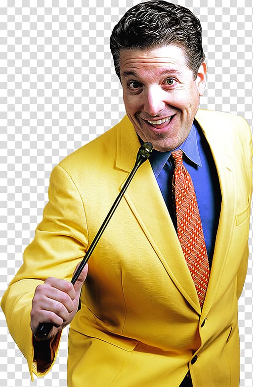 man in yellow formal suit jacket holding microphone, Game Show Host Jim Perry Broadcaster, show transparent background PNG clipart