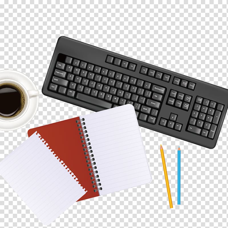 Office supplies 3D computer graphics Notebook, keyboard transparent background PNG clipart