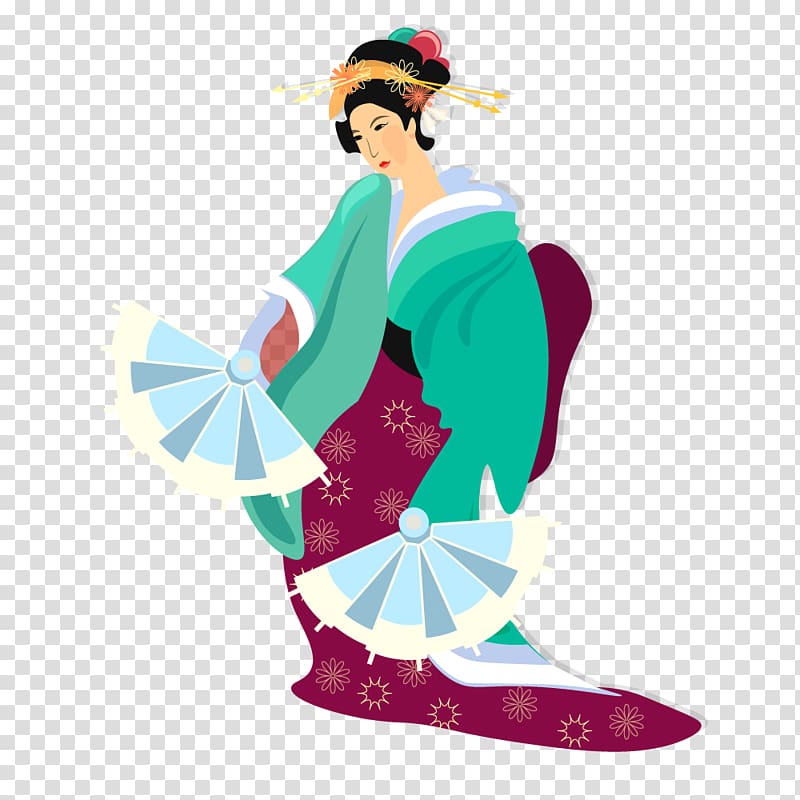 Japan Geisha Cartoon, cartoon Japanese geisha dancing transparent background PNG clipart