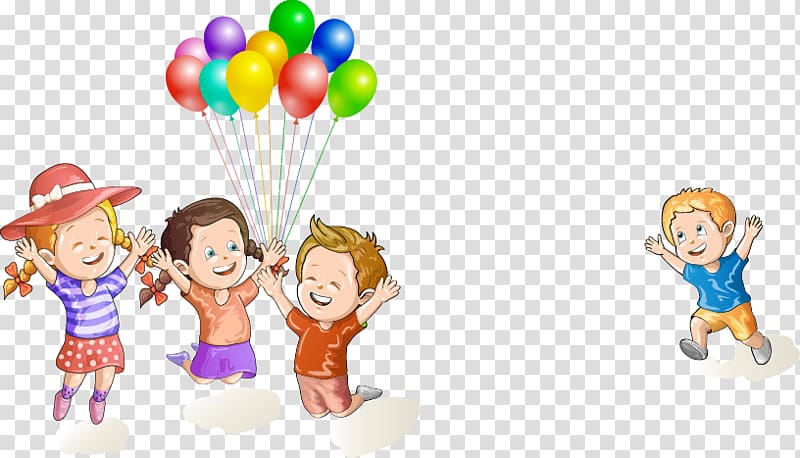 four toddler illustrations, Child , Hand-painted children\'s balloons pattern transparent background PNG clipart