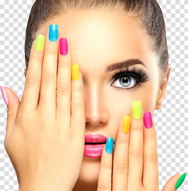 woman showing manicures, Manicure Nail Polish Beauty Parlour Pedicure, nails transparent background PNG clipart