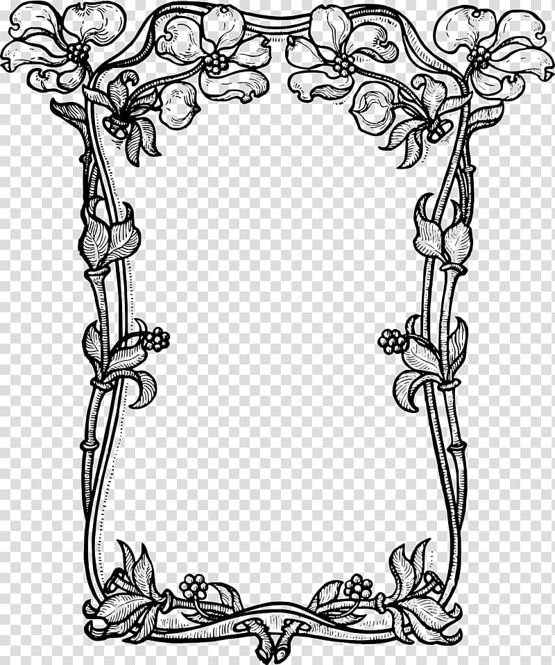 Frames Flower Black and white , borders transparent background PNG clipart