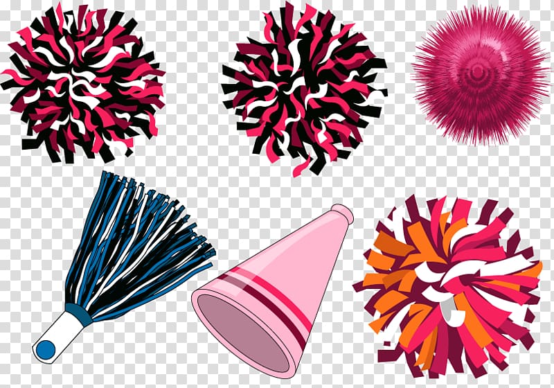 assorted-color pom poms and horn illustration, Pom-pom Cheerleading Euclidean Dance squad, Cheerleading curd transparent background PNG clipart