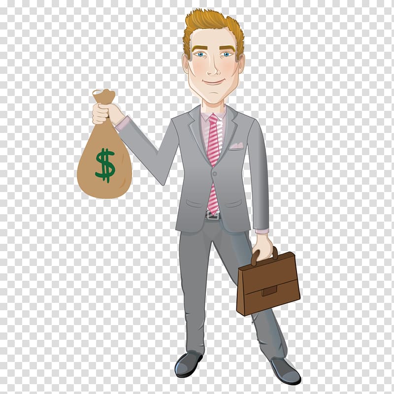 Cartoon Businessperson, Holding a gold coin businessman transparent background PNG clipart