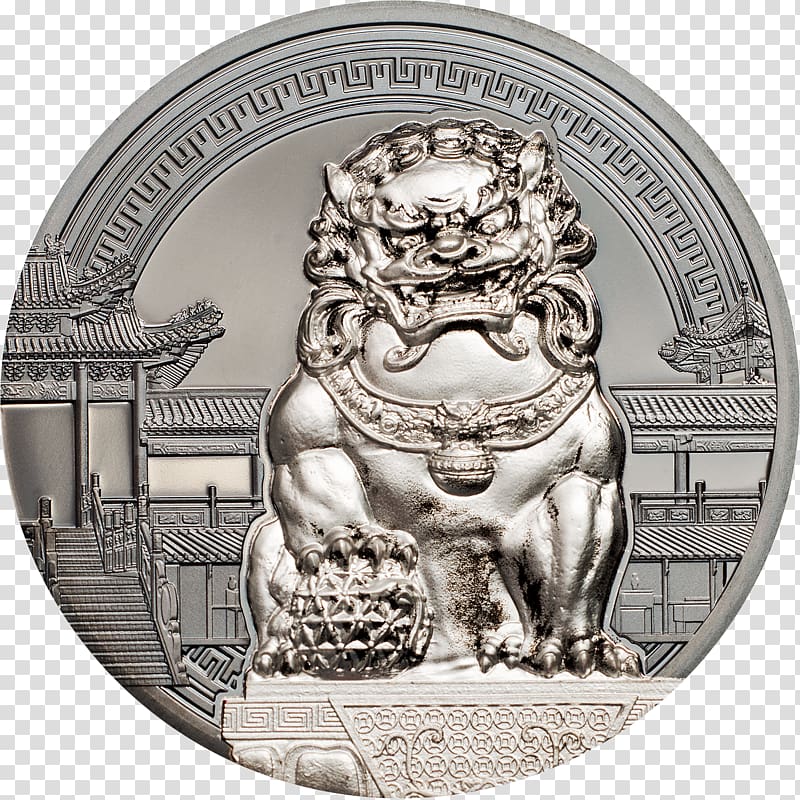 Chinese guardian lions Silver coin, lion transparent background PNG clipart