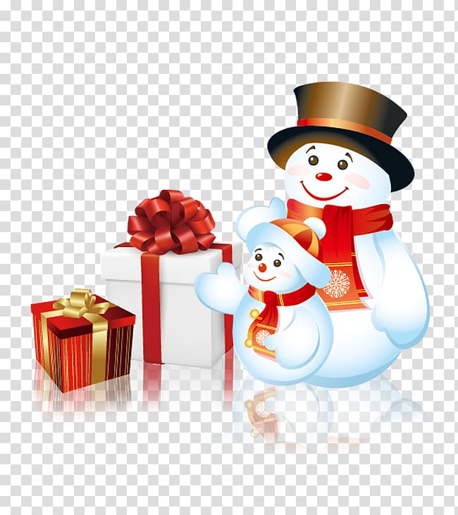 frame Snowman Christmas card , Two snowmen and gifts transparent background PNG clipart