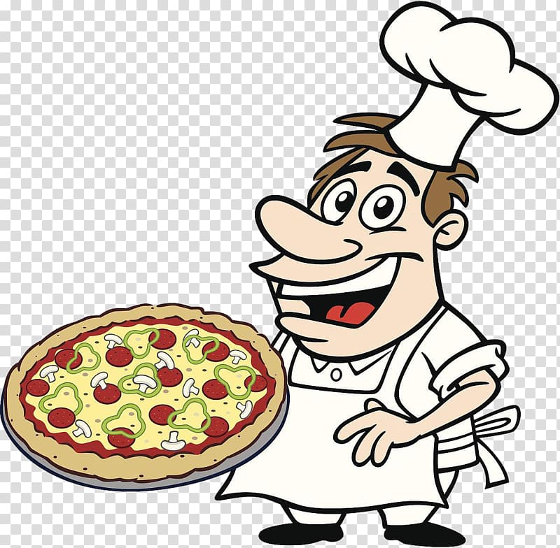 Barbecue Cartoon Chef Cooking, Chef with pizza transparent background PNG clipart