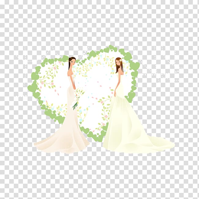 two female wearing wedding dress illustration, Bride Wedding Contemporary Western wedding dress, wedding transparent background PNG clipart