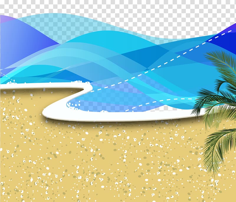 Sunny Beach Summer, Hand-painted palm beach waves transparent background PNG clipart