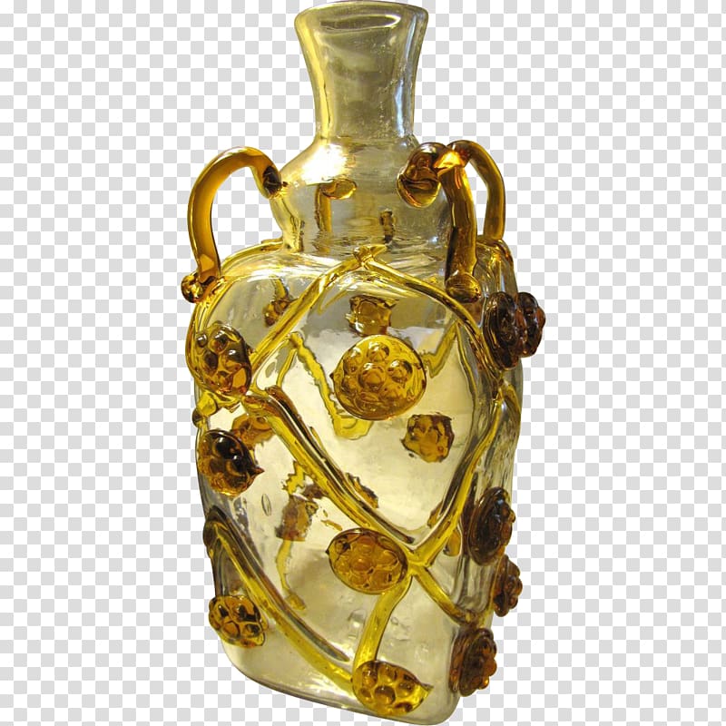 Glass bottle Gold Metal Vase, handmade transparent background PNG clipart
