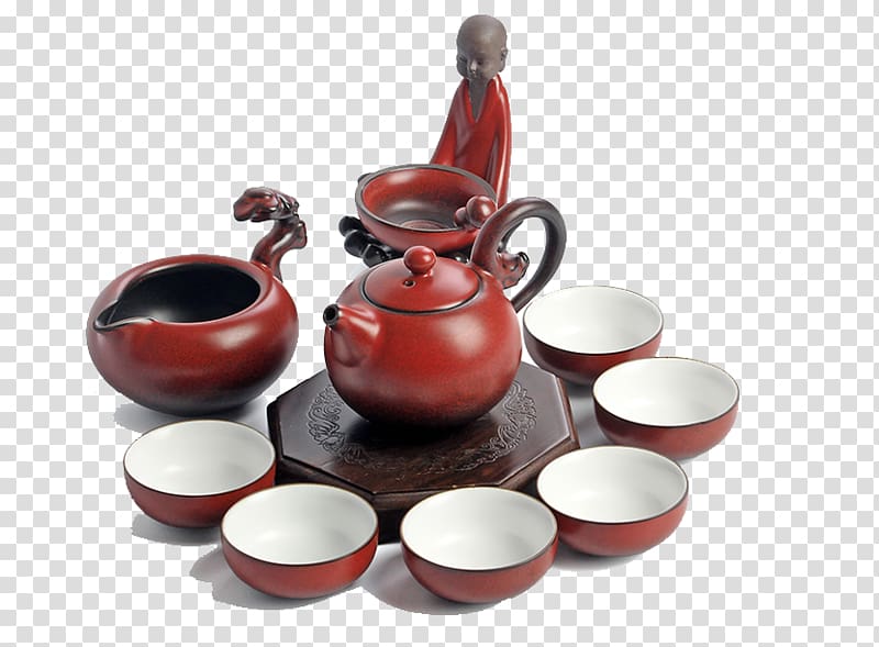 Teaware Teapot Porcelain Coffee cup, Set of ceramic tea set Kung Fu Tea Ru Ge opening piece tea sets tea cup teapot gift box red transparent background PNG clipart
