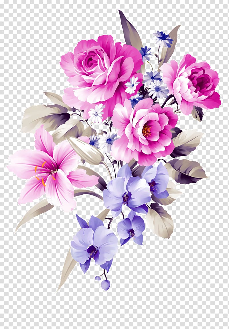 Floral design Flower bouquet Cut flowers Shamrock, Hand-painted bouquets, pink and purple floral illustration transparent background PNG clipart