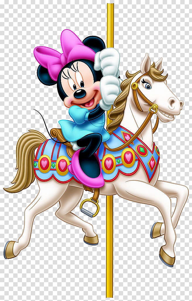 Minnie Mouse riding on carousel , Minnie Mouse Mickey Mouse Donald Duck , Carousel transparent background PNG clipart