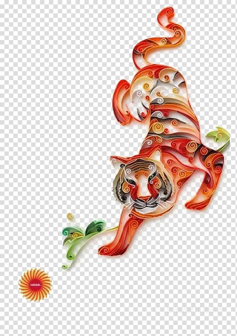 Paper craft Quilling Tiger, Red Tiger transparent background PNG clipart