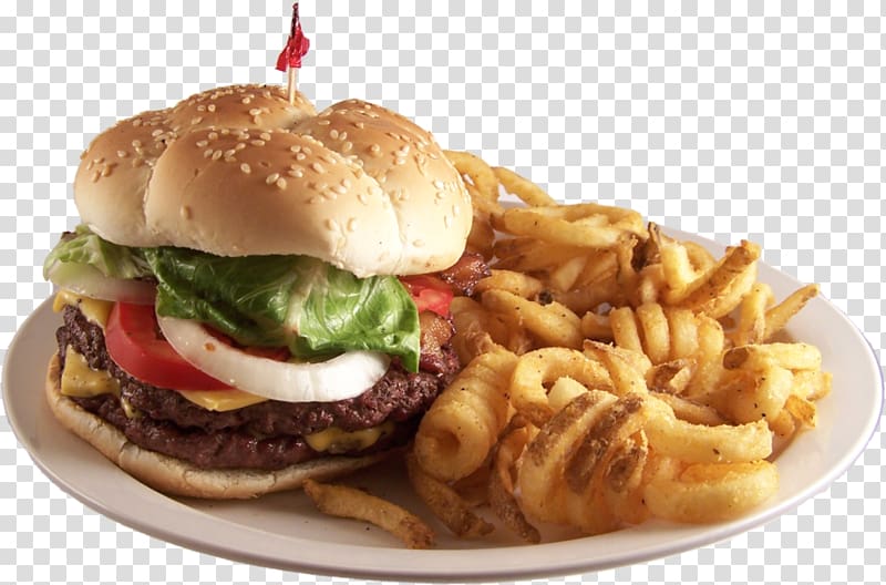 Hamburger Veggie burger Cheeseburger Fast food French fries, western menu transparent background PNG clipart