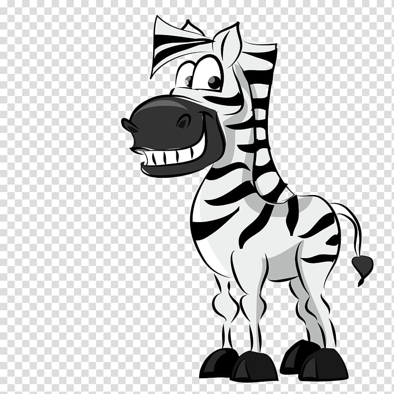 Cartoon Zebra Black and white Illustration, Cartoon Zebra transparent background PNG clipart