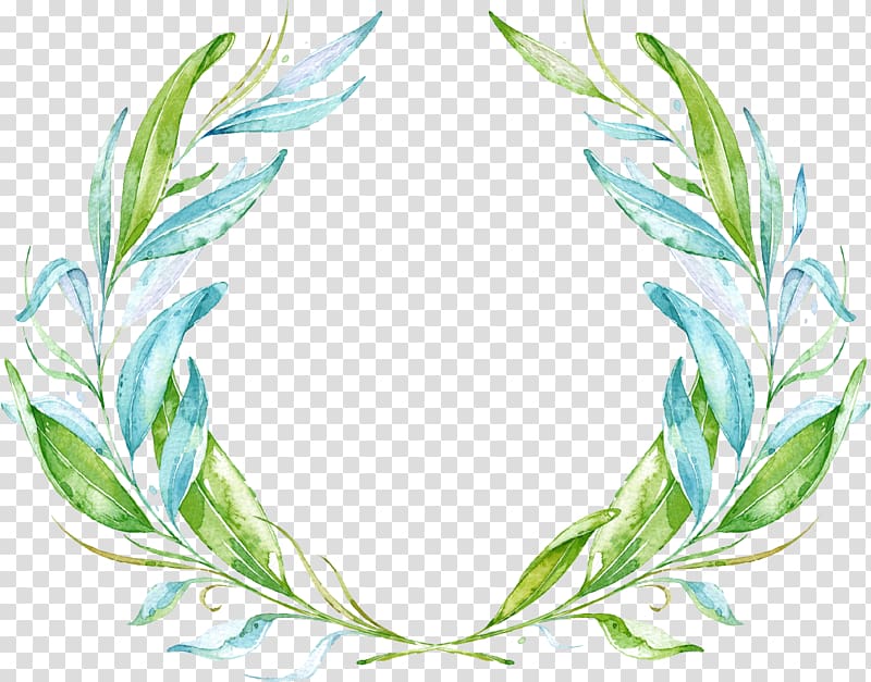 green and blue plants frame, Watercolor: Flowers Watercolor painting, Plant border transparent background PNG clipart