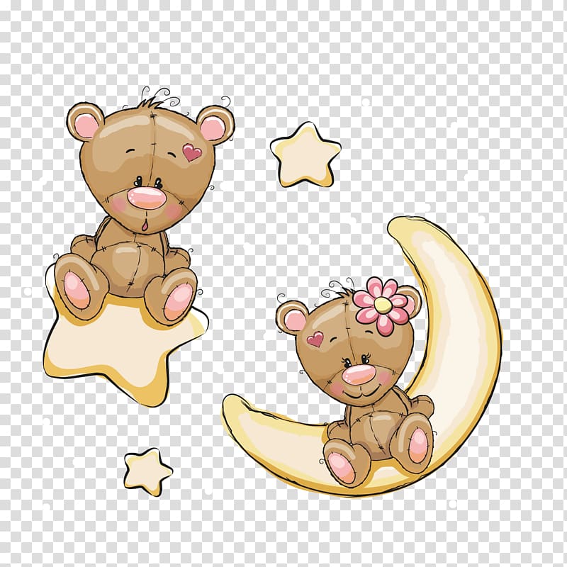 bear sitting on moon and star illustration, Teddy bear Brown bear , Bear and Moon transparent background PNG clipart