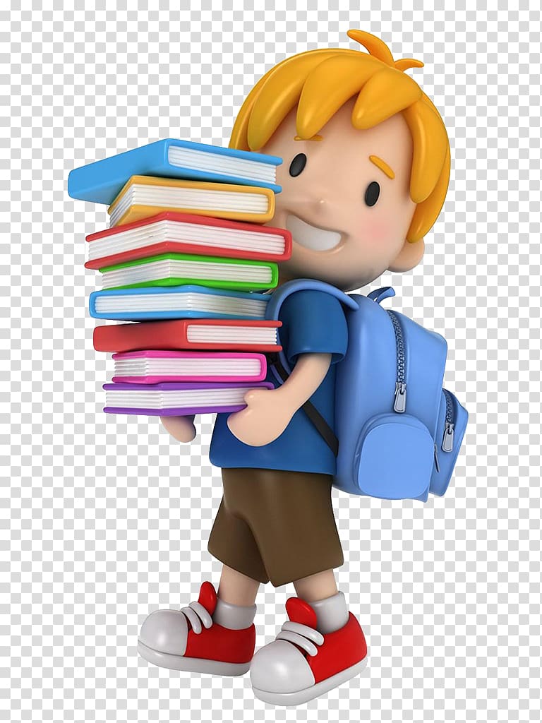 boy carrying books illustration, 3D computer graphics Child School , 3D children hold books transparent background PNG clipart