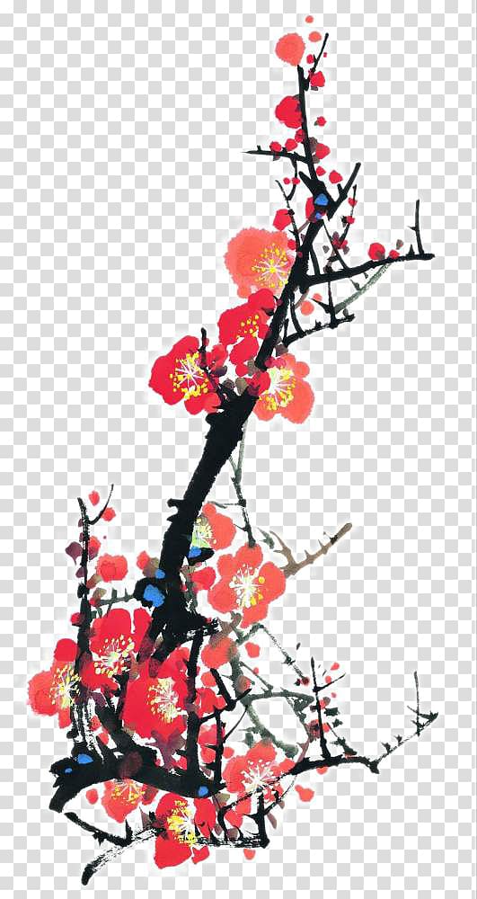 Ink wash painting Chinese painting Plum blossom Bird-and-flower painting, Plum Aquarene transparent background PNG clipart