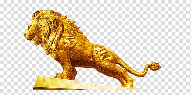 gold-colored lion figurine, Lion Gold, Lion Statue transparent background PNG clipart