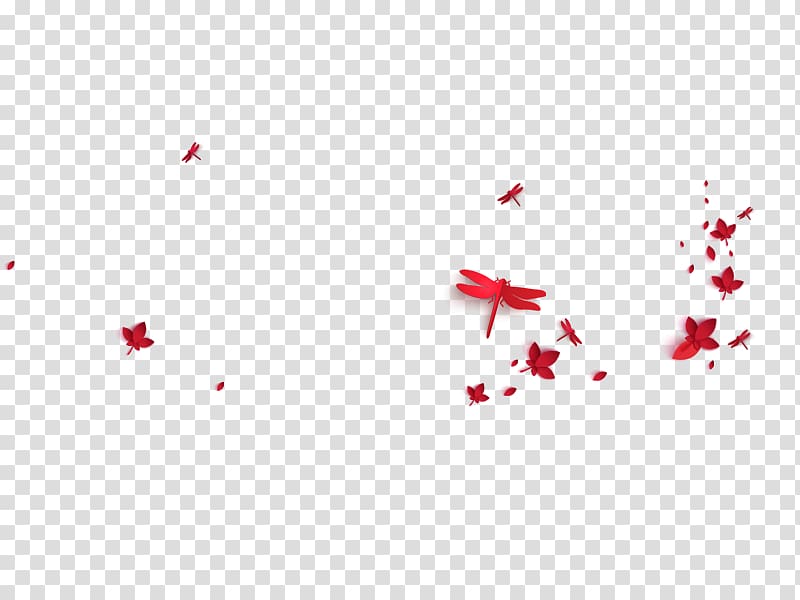 Chinese New Year Red, Floating Dragonfly Butterfly transparent background PNG clipart