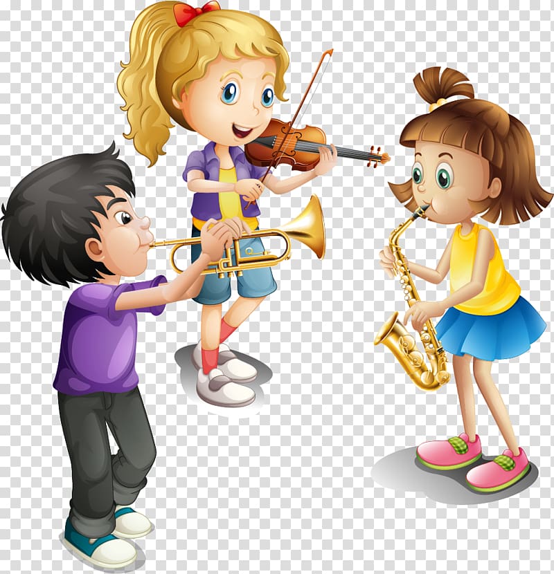 children playing instruments illustration, Musical instrument Violin Illustration, painted children playing transparent background PNG clipart