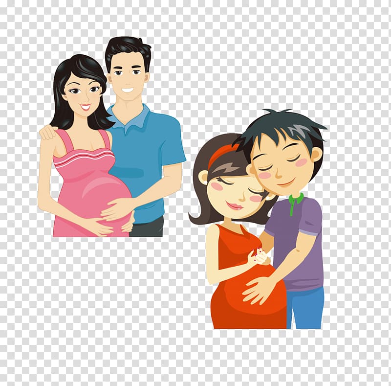 Cartoon Pregnancy couple , Hand-painted pregnant women transparent background PNG clipart