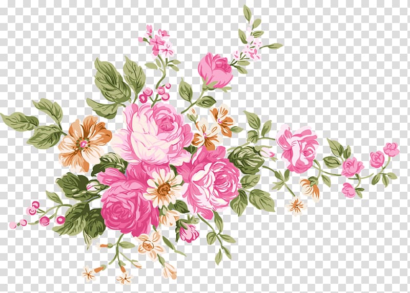 orange and pink flower illustration, Vintage Bouquet Of Flowers transparent background PNG clipart