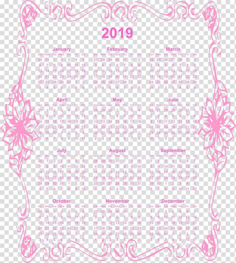 Year 2019 Calendar., others transparent background PNG clipart