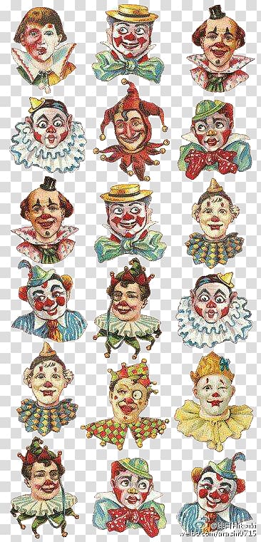 Paper Sticker Circus clown, Hand-painted clown transparent background PNG clipart