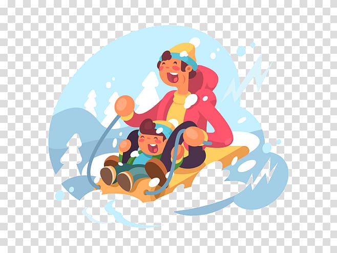 Sledding Illustration, Winter sledding transparent background PNG clipart