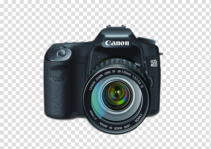 black Canon EOS 40D, Canon EOS Camera lens Digital SLR, SLR camera transparent background PNG clipart
