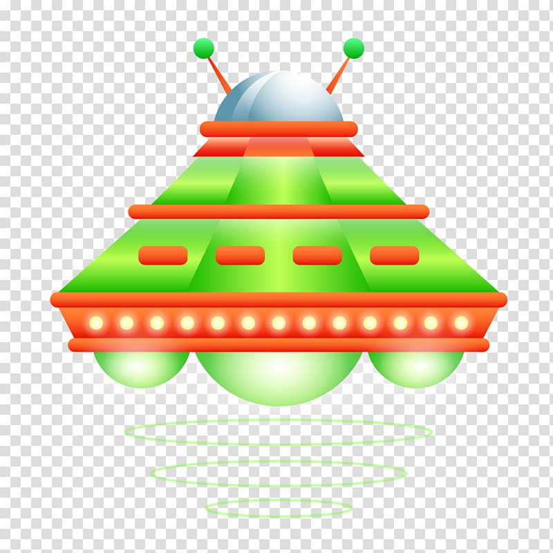 Unidentified flying object Spacecraft Icon, Green orange cartoon spaceship transparent background PNG clipart