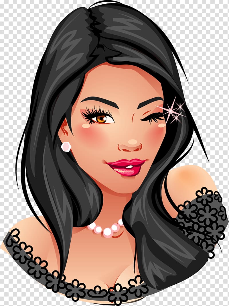 woman with black hair , Illustration, Hand-painted Sexy Girls transparent background PNG clipart