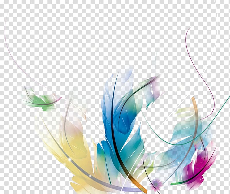 yellow and blue feathers illustration, Feather , Feather poster transparent background PNG clipart