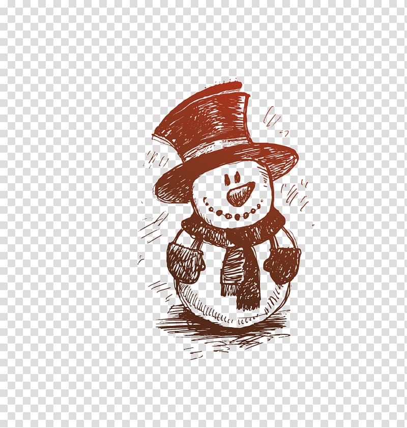 Brush Drawing Christmas ornament Christmas tree, Hand drawn snowman transparent background PNG clipart