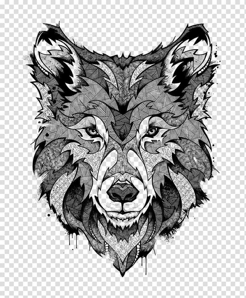 Gray wolf Tattoo Art Drawing, design transparent background PNG clipart
