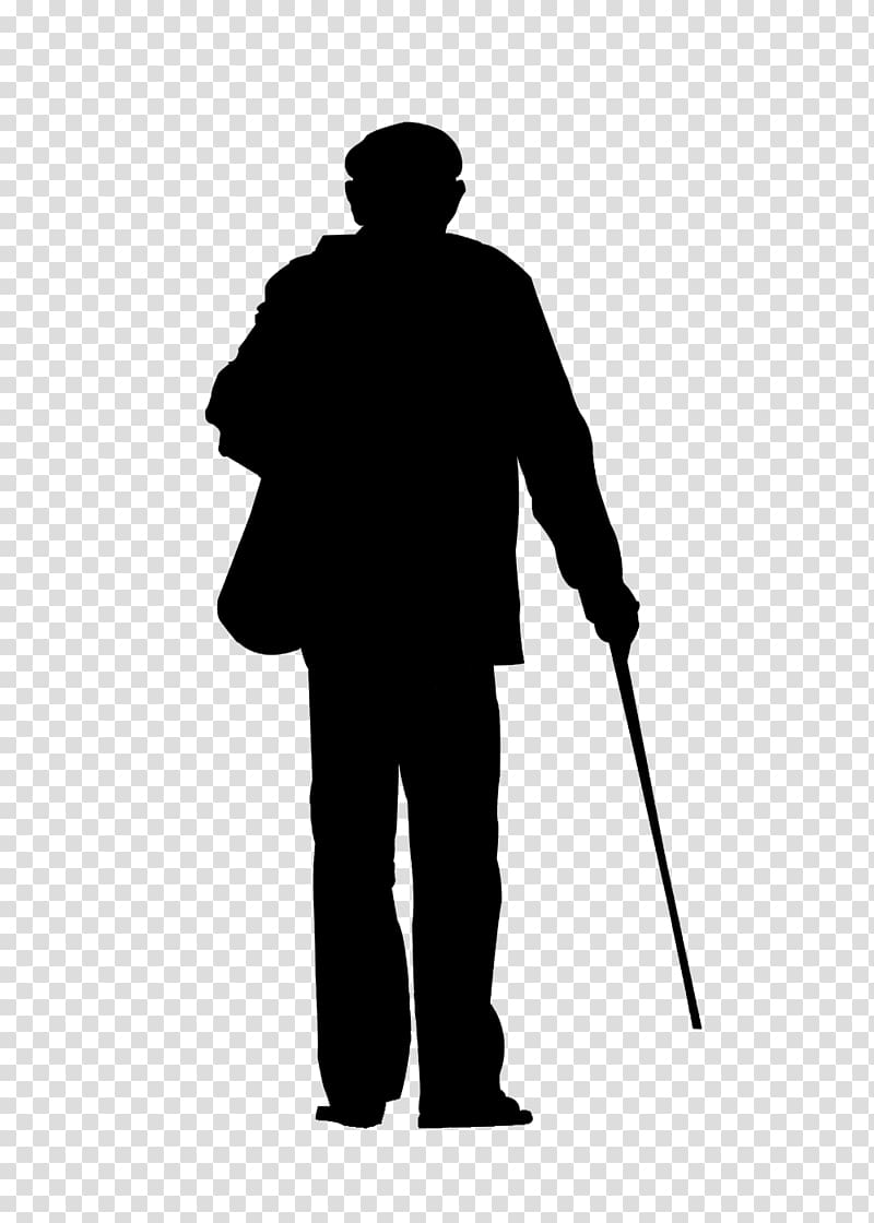 Silhouette Illustration, Lonely old man back transparent background PNG clipart