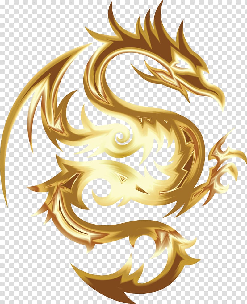 gold-colored dragon illustration, Chinese dragon Desktop Mythology , golden background transparent background PNG clipart