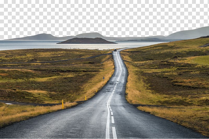 of road intersection during cloudy sky, Iceland Road Landscape Illustration, Qinhuangdao Road landscape transparent background PNG clipart