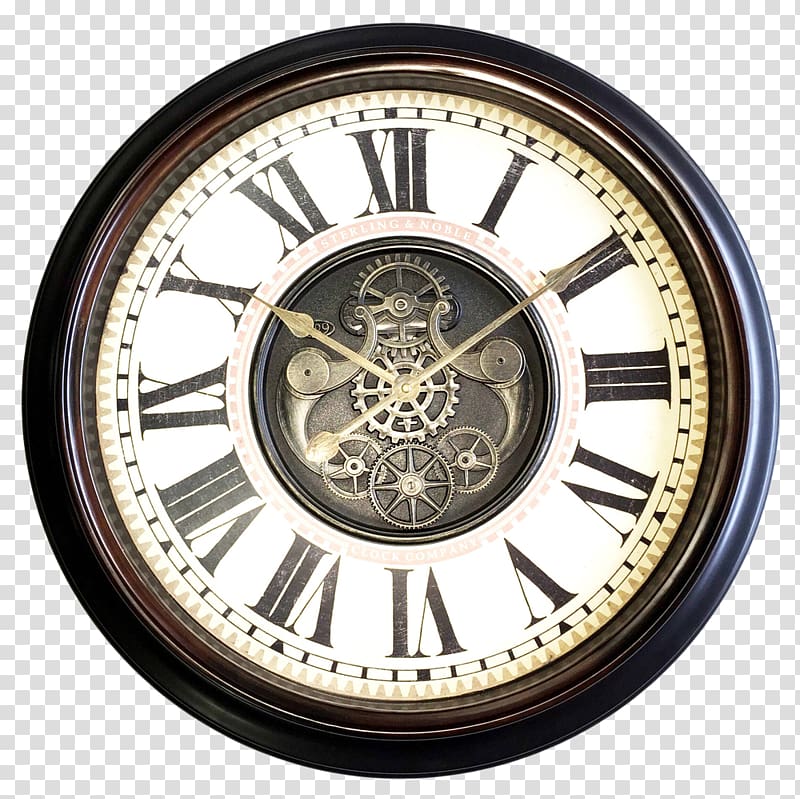 brown skeleton clock, Clock Window Wall Gear Antique, Antique Wall Clock transparent background PNG clipart